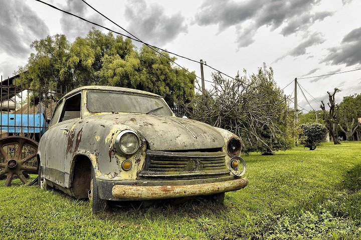 Abandoned and deteriorated old vehicles in Uruguay