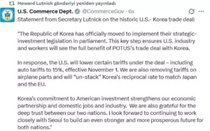 ABD, Güney Kore ile Ticaret Anlaşmasını Geliştiriyor