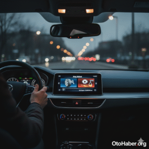 Driver using car dashboard display