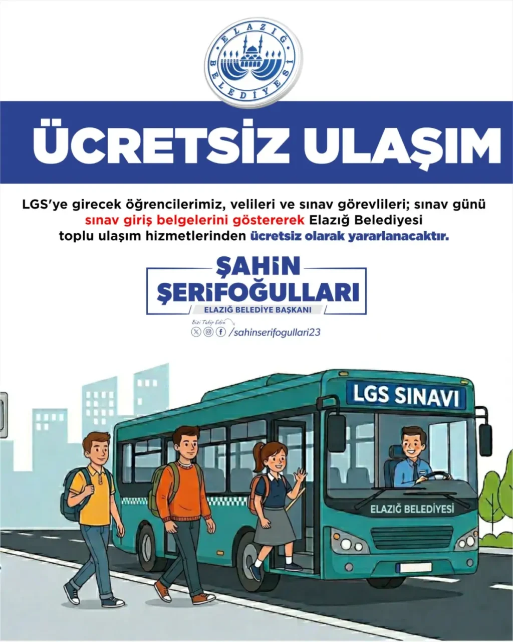 Elazığ'da LGS nedeniyle otobüs seferleri ücretsiz oldu